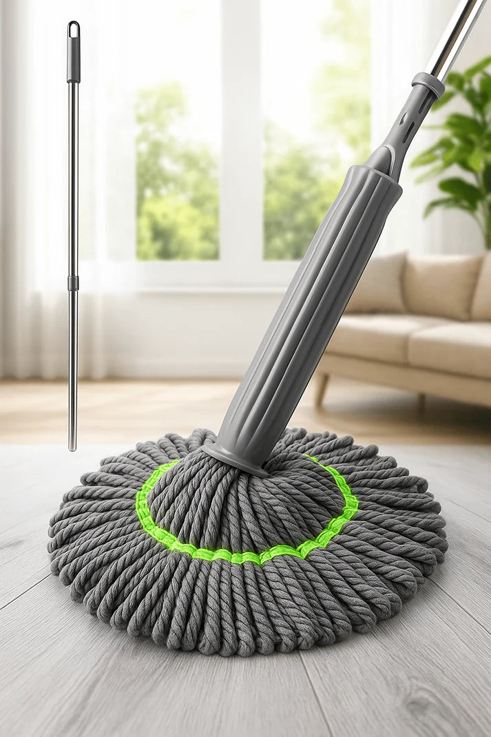 360° Spin Bamboo Mop | Self-Wringing, Reusable Microfiber Pad 🌱