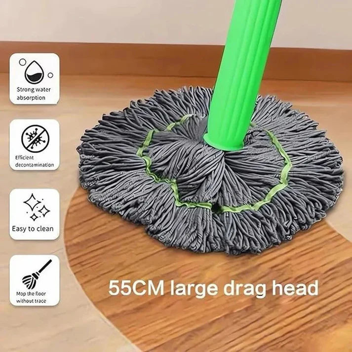 360° Spin Bamboo Mop | Self-Wringing, Reusable Microfiber Pad 🌱